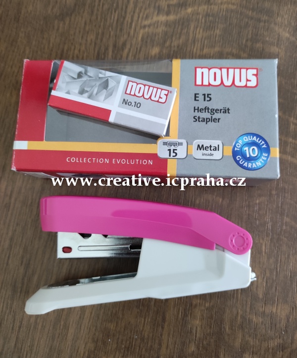 sešívač NOVUS růžová 15listů/ +200mini spojovačů